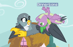 Size: 1400x900 | Tagged: safe, edit, edited screencap, screencap, character:gabby, character:spike, species:dragon, species:griffon, episode:dragon dropped, g4, my little pony: friendship is magic, female, male, minecraft, smiling, winged spike