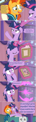 Size: 1366x4632 | Tagged: safe, edit, edited screencap, screencap, character:sunburst, character:twilight sparkle, character:twilight sparkle (alicorn), species:alicorn, species:pony, episode:a trivial pursuit, g4, my little pony: friendship is magic, angry, bell, betrayal, betrayed, book, comic, curtains, daring do book, dialogue, floppy ears, frazzled, hypocrisy, hypocrite, levitation, magic, messy mane, notepad, score, screencap comic, speech bubble, table, telekinesis, teleportation, upset