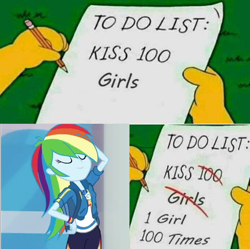 Size: 724x720 | Tagged: safe, edit, edited screencap, screencap, character:rainbow dash, episode:run to break free, g4, my little pony: equestria girls, my little pony:equestria girls, spoiler:eqg series (season 2), clothing, converse, cropped, cute, dashabetes, eyes closed, female, geode of super speed, magical geodes, meme, shoes, sneakers, solo, the simpsons