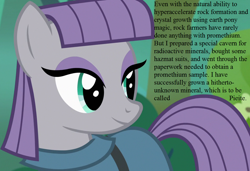 Size: 1050x720 | Tagged: safe, edit, edited screencap, screencap, character:maud pie, species:pony, episode:rock solid friendship, g4, my little pony: friendship is magic, cropped, for science, promethium (element), smiling, speech, that pony sure does love rocks, when she smiles