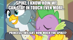 Size: 800x437 | Tagged: safe, edit, edited screencap, screencap, character:gabby, character:spike, species:dragon, species:griffon, ship:spabby, episode:dragon dropped, g4, my little pony: friendship is magic, female, male, meme, scene interpretation, shipping, straight