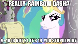 Size: 620x349 | Tagged: safe, edit, edited screencap, screencap, character:princess celestia, character:rainbow dash, species:pony, episode:the crystal empire, g4, my little pony: friendship is magic, op is a duck, op is trying to start shit, stupid