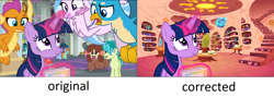 Size: 1920x682 | Tagged: safe, edit, edited screencap, screencap, character:gallus, character:november rain, character:ocellus, character:sandbar, character:silverstream, character:smolder, character:twilight sparkle, character:twilight sparkle (alicorn), character:twilight sparkle (unicorn), character:yona, species:alicorn, species:changedling, species:changeling, species:classical hippogriff, species:dragon, species:earth pony, species:griffon, species:hippogriff, species:pony, species:reformed changeling, species:unicorn, species:yak, /mlp/, episode:she's all yak, g4, my little pony: friendship is magic, bow, cloven hooves, colored hooves, dragoness, female, friendship student, glowing horn, golden oaks library, hair bow, horn, jewelry, magic, male, mare, monkey swings, necklace, op is a duck, op is trying to start shit, student six, teenager, telekinesis
