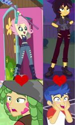 Size: 662x1100 | Tagged: safe, edit, edited screencap, screencap, character:flash sentry, character:fluttershy, character:sandalwood, character:sunset shimmer, ship:flashimmer, episode:a banner day, episode:costume conundrum, episode:the road less scheduled, equestria girls:spring breakdown, g4, my little pony: equestria girls, my little pony:equestria girls, spoiler:choose your own ending (season 2), spoiler:eqg series (season 2), clothing, costume conundrum: sunset shimmer, female, flutterpunk, male, midriff, sandalshy, shipping, shipping domino, staff, starry eyes, straight, tank top, the road less scheduled: fluttershy, vampire shimmer, wingding eyes