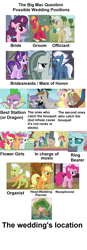 Size: 764x2204 | Tagged: safe, edit, edited screencap, screencap, character:apple bloom, character:applejack, character:big mcintosh, character:discord, character:fluttershy, character:granny smith, character:marble pie, character:maud pie, character:mayor mare, character:mudbriar, character:night glider, character:ocellus, character:pinkie pie, character:rarity, character:scootaloo, character:spike, character:starlight glimmer, character:sugar belle, character:sweetie belle, character:toe-tapper, character:torch song, species:alicorn, species:changedling, species:changeling, species:draconequus, species:dragon, species:earth pony, species:pegasus, species:pony, species:reformed changeling, species:unicorn, episode:the big mac question, g4, my little pony: friendship is magic, apple tree, bride, bridesmaid, cutie mark crusaders, groom, intertwined trees, it happened, marriage, pear tree, ponytones, text, theory, tree, wedding, winged spike