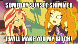 Size: 600x335 | Tagged: safe, edit, edited screencap, screencap, character:adagio dazzle, character:sunset shimmer, ship:sunsagio, equestria girls:sunset's backstage pass, g4, my little pony: equestria girls, my little pony:equestria girls, spoiler:eqg series (season 2), female, lesbian, shipping, smugset shimmer, vulgar