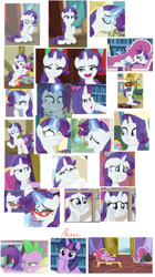 Size: 336x600 | Tagged: safe, edit, screencap, character:rarity, character:spike, character:twilight sparkle, character:twilight sparkle (alicorn), species:alicorn, species:dragon, species:pony, episode:dragon dropped, g4, my little pony: friendship is magic, collage, distressed, facial, female, male, marshmelodrama, silly, winged spike