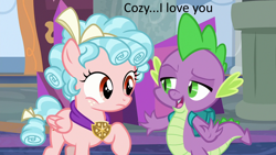 Size: 1280x720 | Tagged: safe, edit, edited screencap, screencap, character:cozy glow, character:spike, species:dragon, species:pegasus, species:pony, cozyspike, female, filly, male, shipping, straight