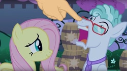 Size: 1671x933 | Tagged: safe, edit, edited screencap, screencap, character:feather flatterfly, character:fluttershy, species:pony, episode:the summer sun setback, g4, my little pony: friendship is magic, boop, boop edit, finger, hand