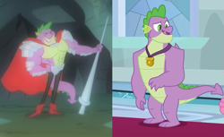 Size: 1119x686 | Tagged: safe, edit, screencap, character:spike, species:dragon, episode:a dog and pony show, episode:the last problem, g4, my little pony: friendship is magic, leak, beefspike, close enough, comparison, gigachad spike, older, older spike, winged spike