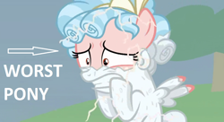 Size: 1132x616 | Tagged: safe, edit, edited screencap, screencap, character:cozy glow, species:pony, episode:the ending of the end, g4, my little pony: friendship is magic, cozy glow drama, cozybuse, petrification, worst pony, you know for kids