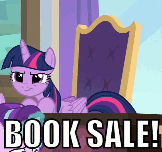 Size: 550x516 | Tagged: safe, edit, edited screencap, screencap, character:starlight glimmer, character:twilight sparkle, character:twilight sparkle (alicorn), species:alicorn, species:pony, species:unicorn, episode:sparkle's seven, g4, my little pony: friendship is magic, animated, book, bookhorse, cropped, excited, faec, female, glowing horn, happy, horn, lidded eyes, magic, mare, open mouth, raised hoof, school of friendship, smiling, solo focus, spread wings, that pony sure does love books, twilight fuel, wingboner, wings