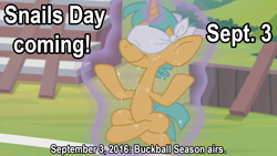 Size: 1366x768 | Tagged: safe, edit, edited screencap, screencap, character:snails, species:pony, episode:2-4-6 greaaat, episode:buckball season, g4, my little pony: friendship is magic, bucket, caption, discovery family logo, gif, image macro, male, meme, propaganda, snails day, solo, text