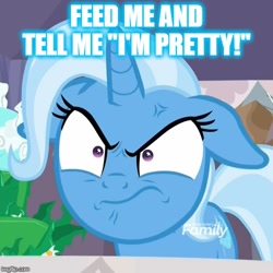 Size: 500x500 | Tagged: safe, edit, edited screencap, screencap, character:trixie, species:pony, episode:student counsel, angry, cropped, fairly odd parents, female, floppy ears, just the two of us, meme, solo, tell me i'm pretty, the fairly oddparents