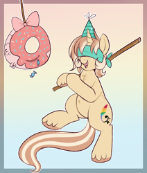 Size: 800x944 | Tagged: safe, artist:lulubell, oc, oc only, oc:lulubell, blindfold, candy, food, piñata