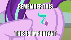 Size: 640x360 | Tagged: safe, edit, edited screencap, screencap, character:starlight glimmer, episode:the parent map, g4, butt, caption, cutie mark, glimmer glutes, image macro, meme, metal gear awesome, plot, pointing, text