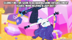 Size: 600x337 | Tagged: safe, edit, edited screencap, screencap, character:rarity, episode:do it for the ponygram!, g4, my little pony: equestria girls, my little pony:equestria girls, spoiler:eqg series (season 2), caption, grammar error, image macro, rotary phone, tangled up, telephone cord, text, the other side bloopers