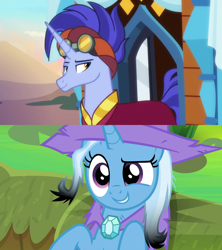 Size: 1280x1440 | Tagged: safe, edit, screencap, character:hoo'far, character:trixie, species:pony, ship:trixfar, episode:a horse shoe-in, episode:on the road to friendship, g4, my little pony: friendship is magic, female, male, shipping, shipping domino, straight