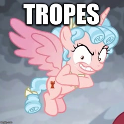 Size: 543x544 | Tagged: safe, edit, edited screencap, screencap, character:cozy glow, species:alicorn, species:pony, episode:the ending of the end, g4, my little pony: friendship is magic, leak, alicornified, caption, cozycorn, crazy glow, crazycorn, cropped, evil, evil grin, grin, image macro, insanity, race swap, rubbing hooves, smiling, text, tropes