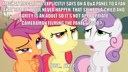 Size: 2000x1125 | Tagged: safe, edit, edited screencap, screencap, episode:hearts and hooves day, g4, my little pony: friendship is magic, angry, caption, disgusted, eye twitch, female, frown, image macro, male, meghan mccarthy, meme, reaction image, text