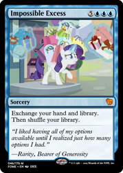Size: 375x523 | Tagged: safe, edit, edited screencap, screencap, character:rarity, species:pony, species:unicorn, episode:dragon dropped, g4, my little pony: friendship is magic, ccg, female, magic, magic aura, magic the gathering, mare, shopping, shopping bags, solo, struggling, telekinesis, trading card, trading card edit