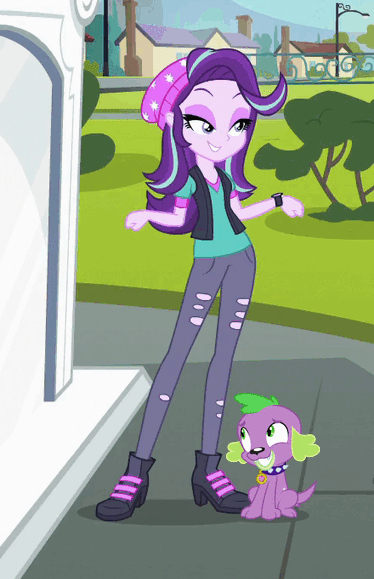 Size: 374x579 | Tagged: safe, edit, edited screencap, screencap, character:spike, character:spike (dog), character:starlight glimmer, species:dog, ship:sparlight, equestria girls:mirror magic, g4, my little pony: equestria girls, my little pony:equestria girls, spoiler:eqg specials, animated, beanie, beanie hat, clothing, cropped, cyoa, female, gif, hat, male, shipping, straight, unf, vector