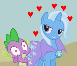 Size: 504x432 | Tagged: safe, edit, edited screencap, screencap, character:spike, character:trixie, ship:spixie, female, heart eyes, male, shipping, straight, wingding eyes