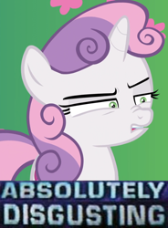 Size: 538x731 | Tagged: safe, edit, edited screencap, screencap, character:sweetie belle, species:pony, species:unicorn, episode:the big mac question, g4, my little pony: friendship is magic, absolutely disgusting, cropped, disgusted, exploitable meme, faec, female, filly, meme, reaction image, solo