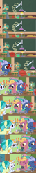 Size: 1600x7752 | Tagged: safe, edit, edited screencap, screencap, character:midnight snack, character:sandbar, character:summer meadow, species:bird, episode:a horse shoe-in, g4, my little pony: friendship is magic, ball, balloon, beaker, bunsen burner, cheering, chemicals, clamp, coiling, comic, cutting, dropper, electric fan, fire flicker, friendship student, good trick, nest, pinwheel (toy), pipette, rube goldberg machine, scissors, screencap comic, seesaw, self harm, spinning, string, tongs, tube, weight
