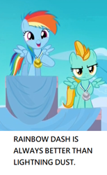 Size: 318x516 | Tagged: safe, edit, edited screencap, screencap, character:lightning dust, character:rainbow dash, species:pony, episode:parental glideance, g4, my little pony: friendship is magic, cropped, female, filly, filly lightning dust, filly rainbow dash, op is a duck, op is trying to start shit, younger
