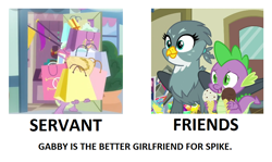 Size: 930x554 | Tagged: safe, edit, edited screencap, screencap, character:gabby, character:rarity, character:spike, species:dragon, species:griffon, ship:spabby, episode:dragon dropped, g4, my little pony: friendship is magic, anti-shipping, comparison, cropped, drama, female, ice cream cone, male, op is a duck, op is trying to start shit, opinion, servant, shipping, straight, winged spike