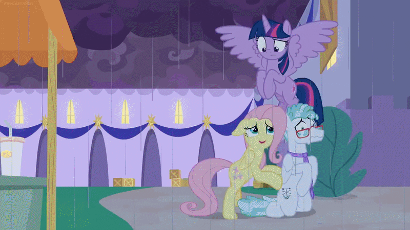 Size: 800x450 | Tagged: safe, edit, screencap, character:apple cobbler, character:applejack, character:cayenne, character:discord, character:feather flatterfly, character:fluttershy, character:gala appleby, character:golden gavel, character:jet set, character:lemon hearts, character:perfect pie, character:pinkie pie, character:princess celestia, character:princess luna, character:rainbow dash, character:rarity, character:spike, character:twilight sparkle, character:twilight sparkle (alicorn), character:wensley, species:alicorn, species:dragon, species:pony, episode:the summer sun setback, g4, my little pony: friendship is magic, absurd file size, absurd gif size, animated, apple family member, background pony, canterlot, cloud, fans, gif, hot streak, magic, mane seven, mane six, night fire, rain, telekinesis, winged spike