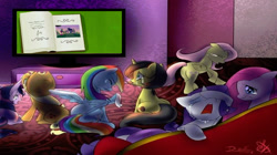 Size: 1280x719 | Tagged: safe, edit, edited screencap, screencap, character:applejack, character:fluttershy, character:pinkamena diane pie, character:pinkie pie, character:rainbow dash, character:rarity, character:spike, character:twilight sparkle, character:twilight sparkle (alicorn), oc, oc:pauly sentry, species:alicorn, species:dragon, species:earth pony, species:pegasus, species:pony, species:unicorn, episode:the last problem, g4, my little pony: friendship is magic, book, clothing, couch, cowboy hat, crying, end of an era, end of g4, end of ponies, exploitable meme, female, floppy ears, gigachad spike, hat, in-universe pegasister, mane seven, mane six, mare, meme, older, older applejack, older fluttershy, older mane seven, older mane six, older pinkie pie, older rainbow dash, older rarity, older spike, older twilight, princess twilight 2.0, sad, sad movie meme, tissue, winged spike