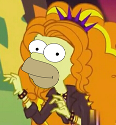 Size: 442x479 | Tagged: safe, edit, edited screencap, screencap, character:adagio dazzle, species:human, equestria girls:sunset's backstage pass, g4, my little pony: equestria girls, my little pony:equestria girls, spoiler:eqg series (season 2), ambiguous gender, cropped, cursed image, homer simpson, solo, the simpsons, wat, what has science done, why