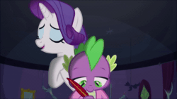 Size: 1280x720 | Tagged: safe, edit, edited screencap, screencap, character:rarity, character:spike, species:dragon, species:pony, species:unicorn, episode:dragon dropped, episode:spike at your service, g4, my little pony: friendship is magic, animated, female, male, mare, sound, sound edit, webm, writing