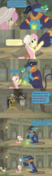 Size: 1600x5376 | Tagged: safe, edit, edited screencap, screencap, character:ahuizotl, character:daring do, character:doctor caballeron, character:fluttershy, character:rogue, species:pony, episode:daring doubt, g4, my little pony: friendship is magic, blanket, clothing, comforting, comic, dialogue, glow, glowing eyes, hat, henchmen, nose blowing, pity, remorse, sad, saddle bag, screencap comic, speech bubble, sun hat, sunglasses, temple, torch, truth talisman