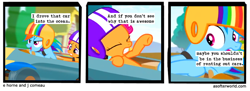 Size: 720x261 | Tagged: safe, edit, edited screencap, screencap, character:rainbow dash, character:scootaloo, species:pegasus, species:pony, episode:the cart before the ponies, g4, my little pony: friendship is magic, a softer world, duo, helmet