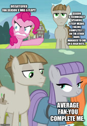 Size: 500x728 | Tagged: safe, edit, edited screencap, screencap, character:maud pie, character:mudbriar, character:pinkie pie, species:earth pony, species:pony, episode:the maud couple, g4, my little pony: friendship is magic, season 9, spoiler:s09, cropped, female, funny, impact font, male, mare, meme, stallion, sweat, sweatdrop, technically