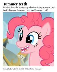 Size: 675x850 | Tagged: safe, edit, screencap, character:pinkie pie, species:pony, episode:the lost treasure of griffonstone, g4, my little pony: friendship is magic, broken teeth, female, mare, summer teeth, teeth, urban dictionary