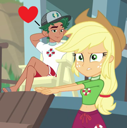 Size: 717x720 | Tagged: safe, edit, edited screencap, screencap, character:applejack, character:timber spruce, episode:turf war, g4, my little pony: equestria girls, my little pony:equestria girls, applespruce, cropped, crossed legs, feet, female, lifeguard applejack, lifeguard timber, lifejacket, male, male feet, shipping, shipping domino, straight