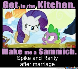 Size: 671x600 | Tagged: safe, edit, edited screencap, screencap, character:rarity, character:spike, species:dragon, species:pony, species:unicorn, ship:sparity, episode:winter wrap up, g4, my little pony: friendship is magic, angry, demanding, domestic abuse, female, male, mare, marriage, pointing, shipping, straight