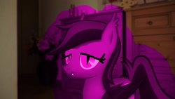 Size: 1920x1080 | Tagged: safe, edit, edited screencap, screencap, oc, oc:echo, species:bat pony, species:pony, bedroom eyes, colors of echo, emoticlone, eyelashes, fangs, passion, passionate, pink, smiling, solo