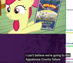 Size: 1071x923 | Tagged: safe, edit, edited screencap, screencap, character:apple bloom, species:pony, episode:growing up is hard to do, g4, my little pony: friendship is magic, berrytube, caption, failure, meme, youtube caption
