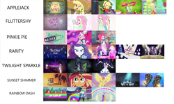 Size: 1280x766 | Tagged: safe, edit, edited screencap, screencap, character:applejack, character:fluttershy, character:pinkie pie, character:rainbow dash, character:rarity, character:spike, character:spike (dog), character:sunset shimmer, character:twilight sparkle, character:twilight sparkle (scitwi), species:dog, species:eqg human, episode:coinky-dink world, episode:five to nine, episode:let it rain, episode:life is a runway, episode:mad twience, episode:my past is not today, episode:run to break free, episode:shake things up!, episode:so much more to me, episode:the other side, eqg summertime shorts, g4, my little pony: equestria girls, my little pony:equestria girls, spoiler:eqg series (season 2), music video