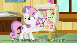 Size: 1920x1080 | Tagged: safe, edit, edited screencap, screencap, character:sweetie belle, species:pony, species:unicorn, episode:growing up is hard to do, g4, my little pony: friendship is magic, caption, clubhouse, crusaders clubhouse, female, image macro, solo, text, vulgar
