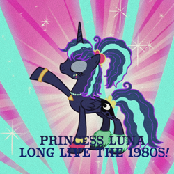 Size: 720x720 | Tagged: safe, edit, edited screencap, screencap, character:princess luna, species:alicorn, species:pony, episode:between dark and dawn, g4, my little pony: friendship is magic, 80s, 80s princess luna, cropped, eyes closed, female, mare, solo