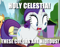 Size: 1361x1061 | Tagged: safe, edit, edited screencap, screencap, character:rarity, episode:horse play, g4, my little pony: friendship is magic, caption, cropped, image macro, rarity being rarity, reaction image, shocked, solo focus, text
