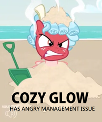 Size: 700x840 | Tagged: safe, edit, edited screencap, screencap, character:cozy glow, species:pegasus, species:pony, spoiler:s09, anger management issues, angry, captain obvious, cozy glow is not amused, engrish, female, filly, grammar error, red face, the most evil q&a ever