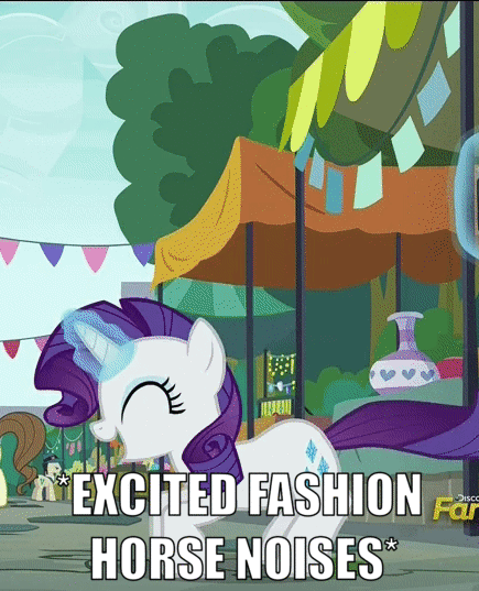 Size: 435x537 | Tagged: safe, edit, edited screencap, screencap, character:rarity, episode:the gift of the maud pie, g4, my little pony: friendship is magic, animated, behaving like pinkie pie, caption, cropped, cute, excited, image macro, pronking, raribetes, solo focus, text