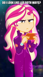 Size: 600x1068 | Tagged: safe, edit, edited screencap, screencap, character:sunset shimmer, episode:the last drop, g4, my little pony: equestria girls, my little pony:equestria girls, spoiler:eqg series (season 2), caption, cropped, female, image macro, implied bisexual, solo, text